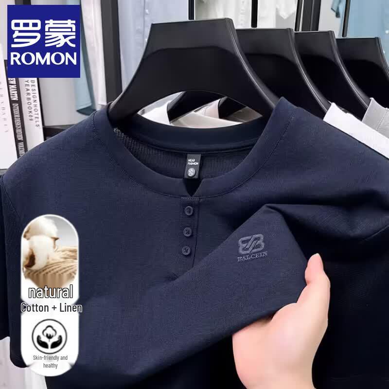 Romone Men s Linen Blend Casual Short Sleeve T-Shirt L