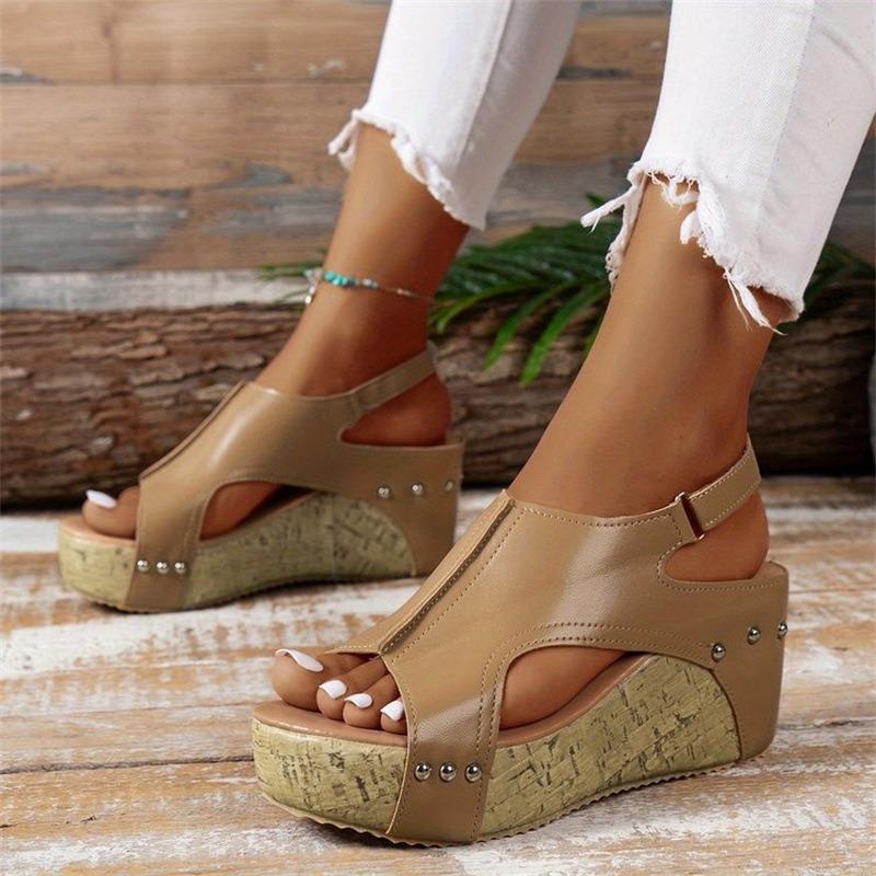 Women Sandals Retro Open Toe Wedges Sandals Fashion Chunky High Heeled Sandals for Women Rivets Gladiator Sandal Sandalias Mujer