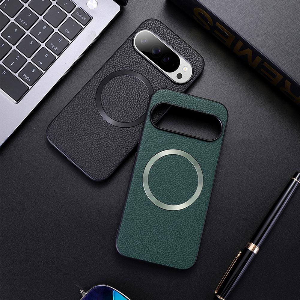 With Magsafe Magnetic Plain Leather Lychee Case For Google Pixel 10 Pro XL Pixel 10 9A 9 Pro XL 8a 8 7a 7 Camera protect Cover