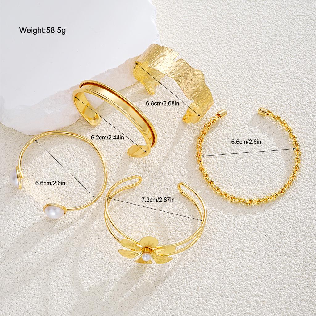 IF ME 5 Pcs/Set Vintage Gold Color Flower Bracelet for Women Fashion Retro Geometric Metal Open Bangle Charm Party Jewelry Gifts