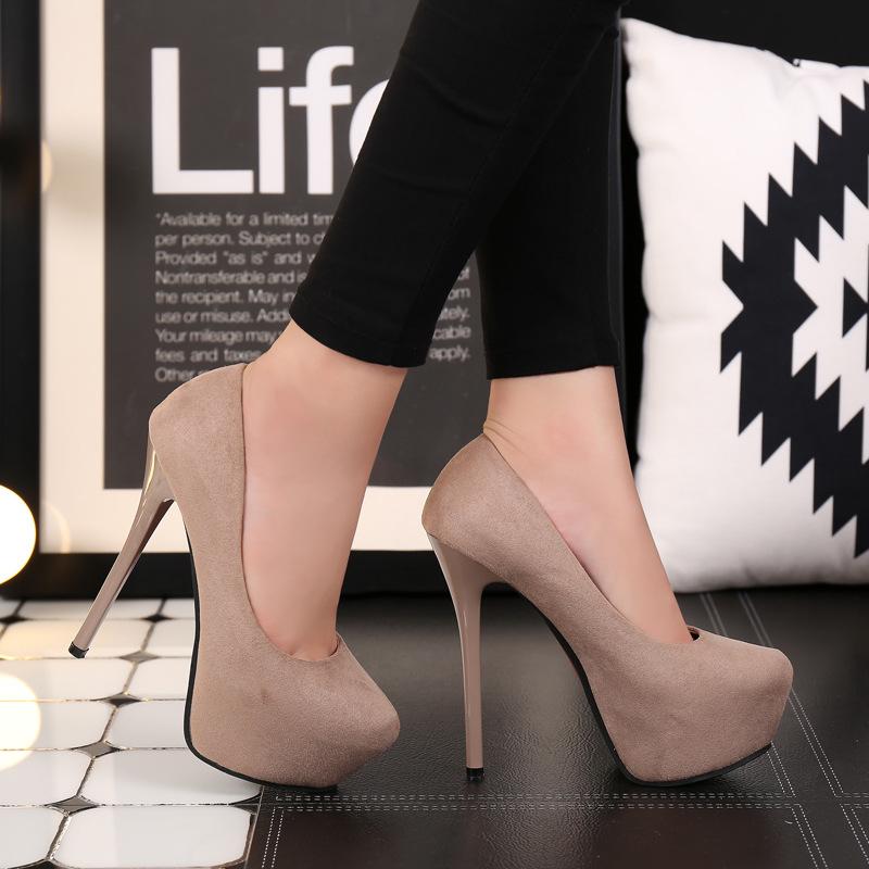 New Autumn Fine Heel Waterproof Table Flannel Round Head Nude Inner Height-increasing Women's Shoes