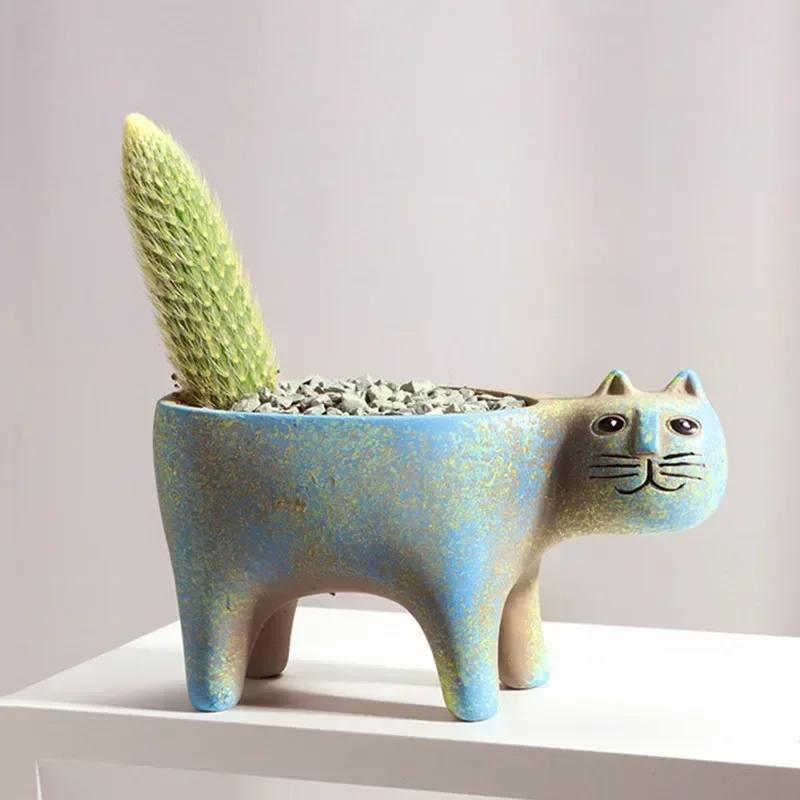 Creative Lovely Cat Plant Pots Tool Fuuny Animals Ceramic Flower Pot Suitable Living Room Indoor Plants Pot Household Decorative