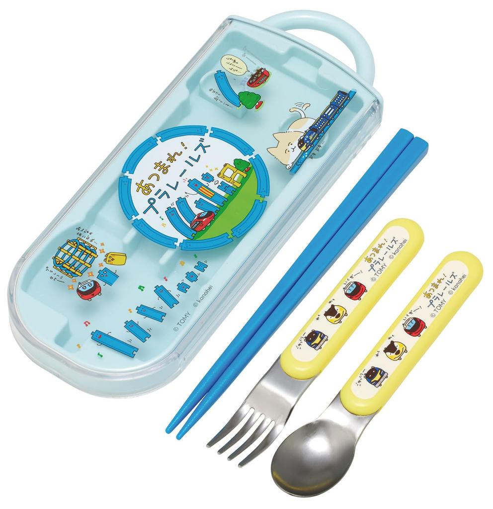 Skater Lunch Box Chopsticks Trio Set for Children: Chopsticks, Spoon, Fork, 16.5cm, "Gather 'round Plarails" (Boys' Edition) TACC2-A