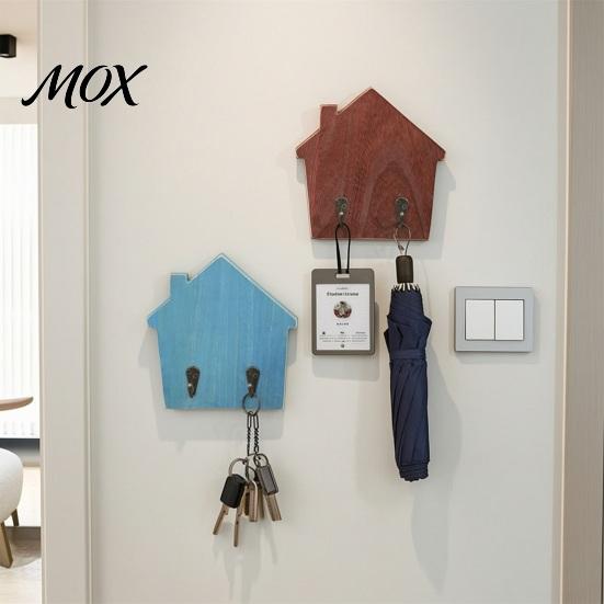 No Damage Wall Mounted Hooks Wood House Shape Storage Hook, Strong Traceless Adhesive Decorative Solid Hangers American Style Hanger for Home Entryway