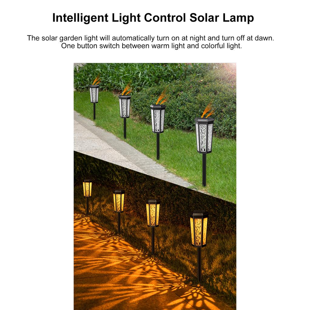 Solar Powered Lawn Lamp, Outdoor way Light with Wheat Leaf Shade for Garden, Lawn, Patio, Warm Colorful Light and IP55 Waterproof