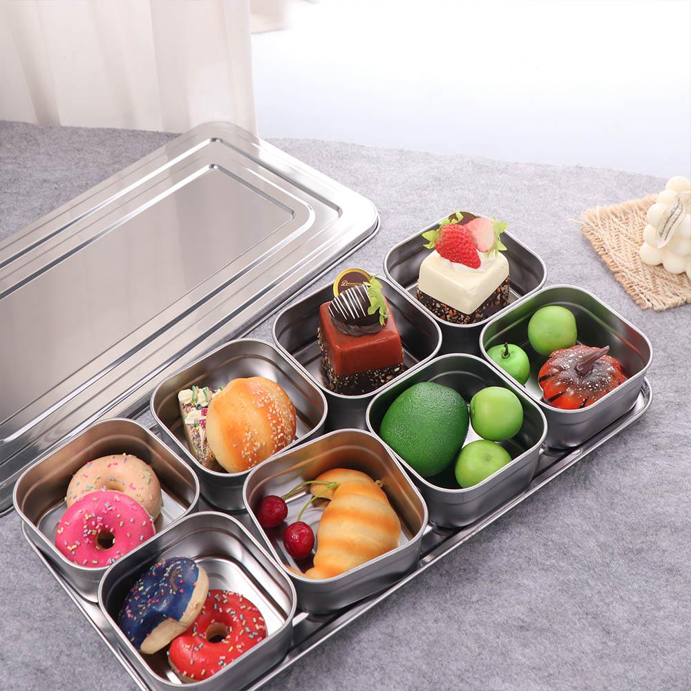 6/8 Grid Seasoning Storage Box Rectangular Stainless Steel Food Preparation Box Durable Rust-proof Dessert Ingredient Box