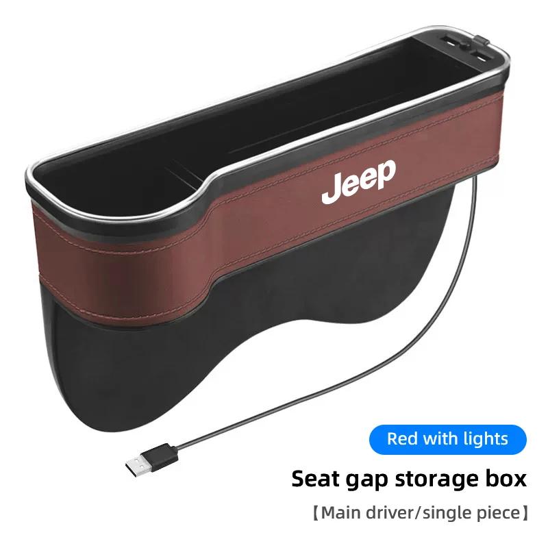 For Jeep Car LED Lights Seat Gap Storage Box Cup Holder With USB Charging For Jeep Grand Cherokee Wrangler JK Gladiator Compa