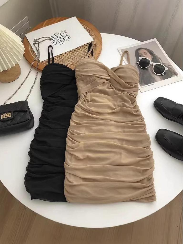 Summer Style Spaghetti Strap Dress - Sexy Twisted Knot Pleated Slim Fit Short Skirt for Mature Women
