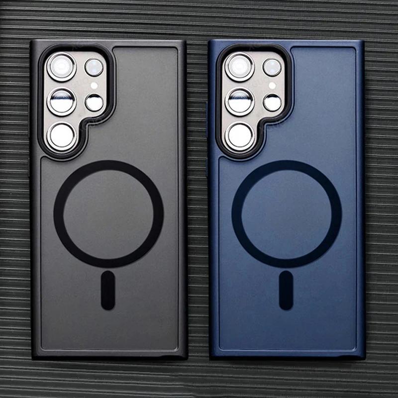 

Новый матовый магнитный полупрозрачный чехол для телефона Samsung Galaxy S24 S23 S22 Ultra Plus S20 S21 FE Magsafe, чехол для беспроводной зарядки
