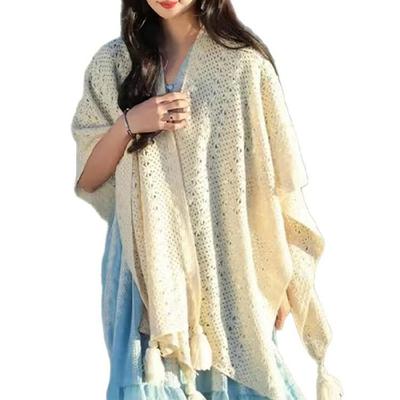 Simple Knitted Shawl Women’s Fringed Scarf Machine Washable Stylish Layering Shoulder Wrap