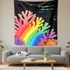 Oil Pastel Rainbow Coral Reef with Fish On Black Wall Tapestry Ocean Decor for Kids Bedroom Bathroom Gift