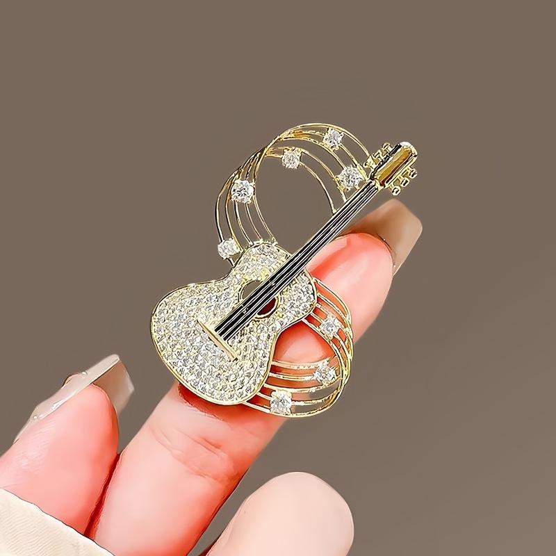 New Fashion Violin Brooches Crystal Musical Instruments Brooch for Women Men Clothing Bag Pins Party Jewelry Gift