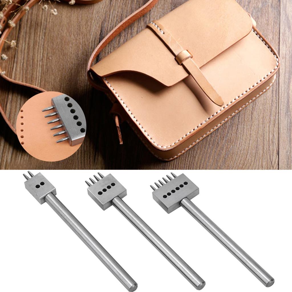 3Pcs Prong Chisel Silver Tool Steel 2 4 6 Prongs DIY Hand Made Leather Hole Puncher(6mm )