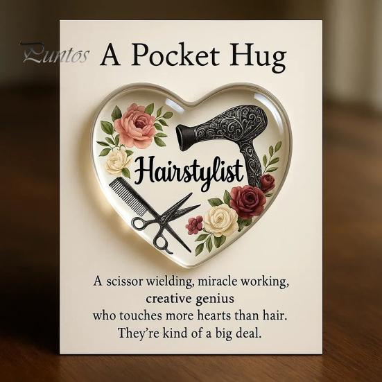 Capsule Shaped Ornament Pocket Hug Token for Hairstylists Heart Acrylic Band-aid Art Keepsake with Mini Hair Tools Stylist Appreciation Gifts Medicine