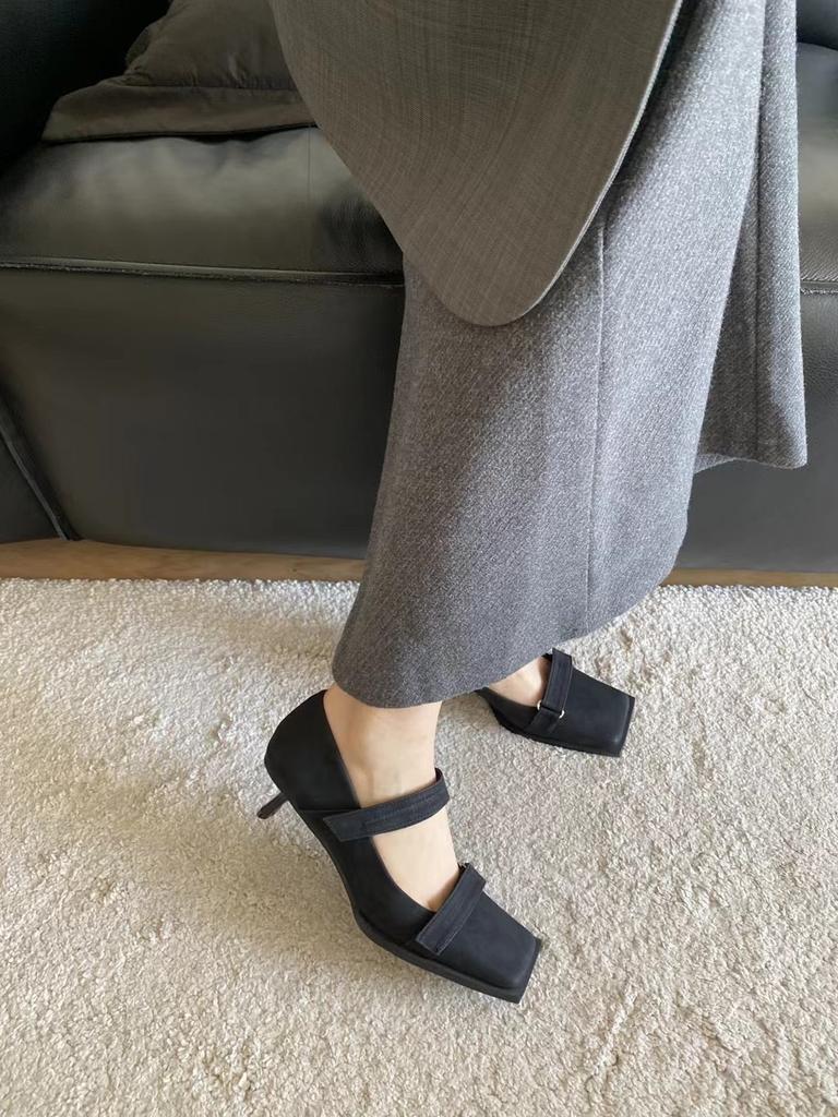 fashion Square Toe Women Pumps Silver Black Fashion Dress Shoes Thin Mid Heels Cross Bandage Sexy Office Pumps Elegant Dress Shoes Woman
