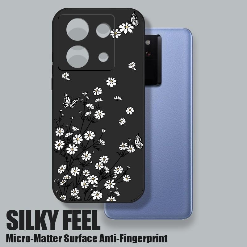 Flower Butterfly Print Myk Slim Case For Xiaomi 13T Poco X6 F6 X5 Redmi Note 13 12 11 Pro 10 Lens Beskyttelse Støtsikker Silikon lanyard telefondeksel