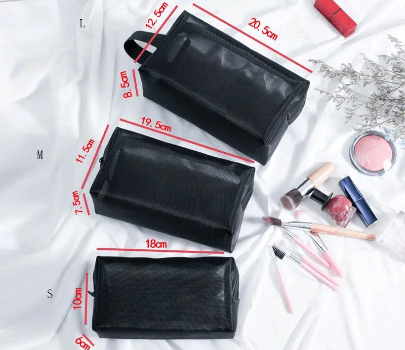 1pcs Unisex Mesh Clear Cosmetic Bags Small Large Black Makeup Bag Portable Travel Toiletry Organizer Case Lipstick Storage Pouch