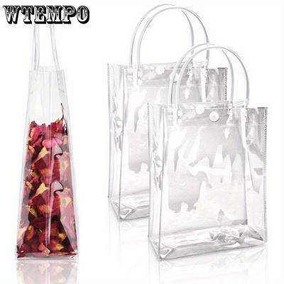 12pcs Clear Plastic Gift Bags with Handle Reusable Party Favor Bags Gift Packing Bag Shopping Bag for Boutique Wedding Birthday Party Favor Party Bag