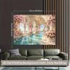 Luxury Palace Corridor Tapestry, Pink Rose & Ocean View Background Cloth, Wedding Backdrop
