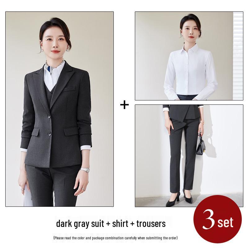 Professional Women's Autumn Suit Set - Formal Workwear for Hotel Front Desk Manager with Long-Sleeved Jacket and Pants