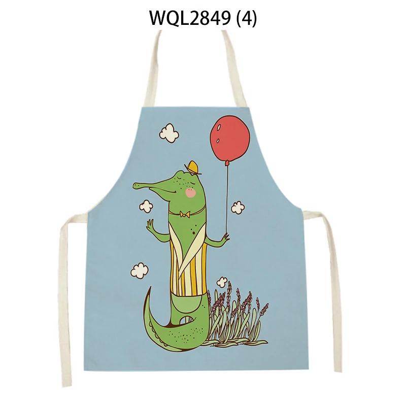Cute Animal Style Kitchen Aprons Adult Kids Sleeveless Linen Cooking Aprons Cartoon Fox Giraffe Rabbit Pattern Baking Aprons