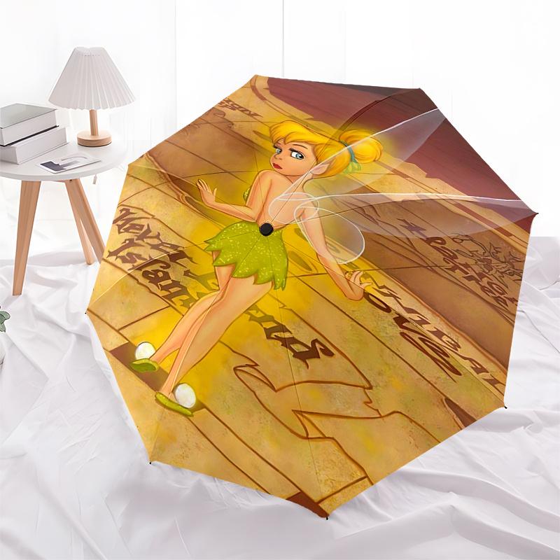 Reiseregschirm im Tinkerbell-Design - 8 Rippen, Automatisches Öffnen und Schließen, Tragbares FaltDesign, Kompakter und Stilvoller Regenschirm
