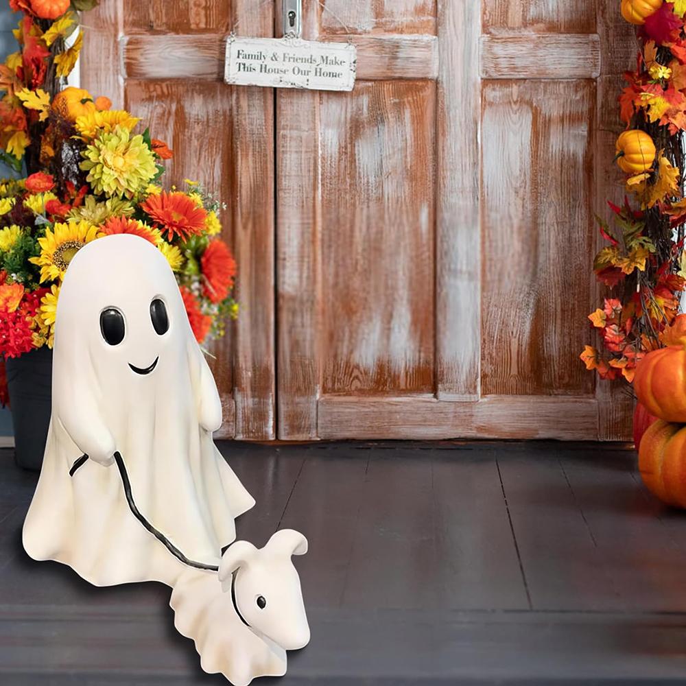 Halloween Ghost Walking Dog Statue Cute Halloween Decorations Indoor Outdoor