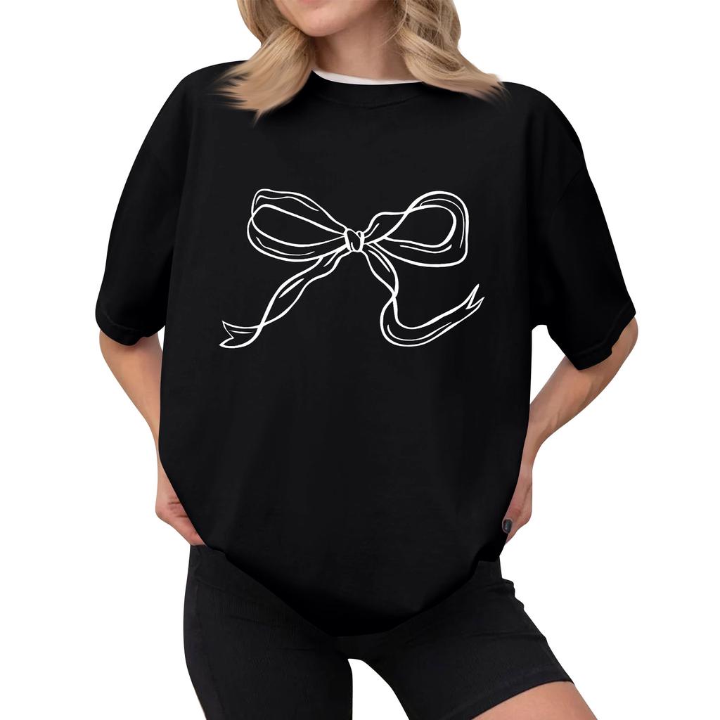 Women's Casual Printed T-Shirt Round Neck Pullover Short Sleeve Top