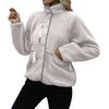 Damen Stehkragen Fleecejacke Knopfleiste Lässige Oberbekleidung Langarm Leichtes Sportliches Oberteil mit Tasche