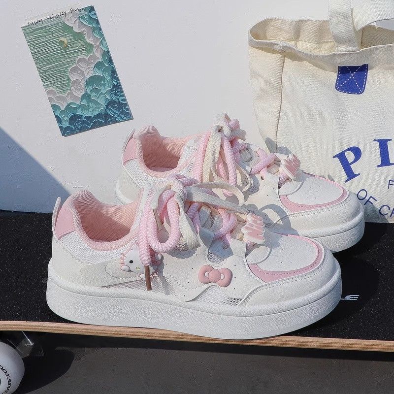 Cute thick-soled mesh breathable board shoes women's spring and summer new original design casual student white shoes