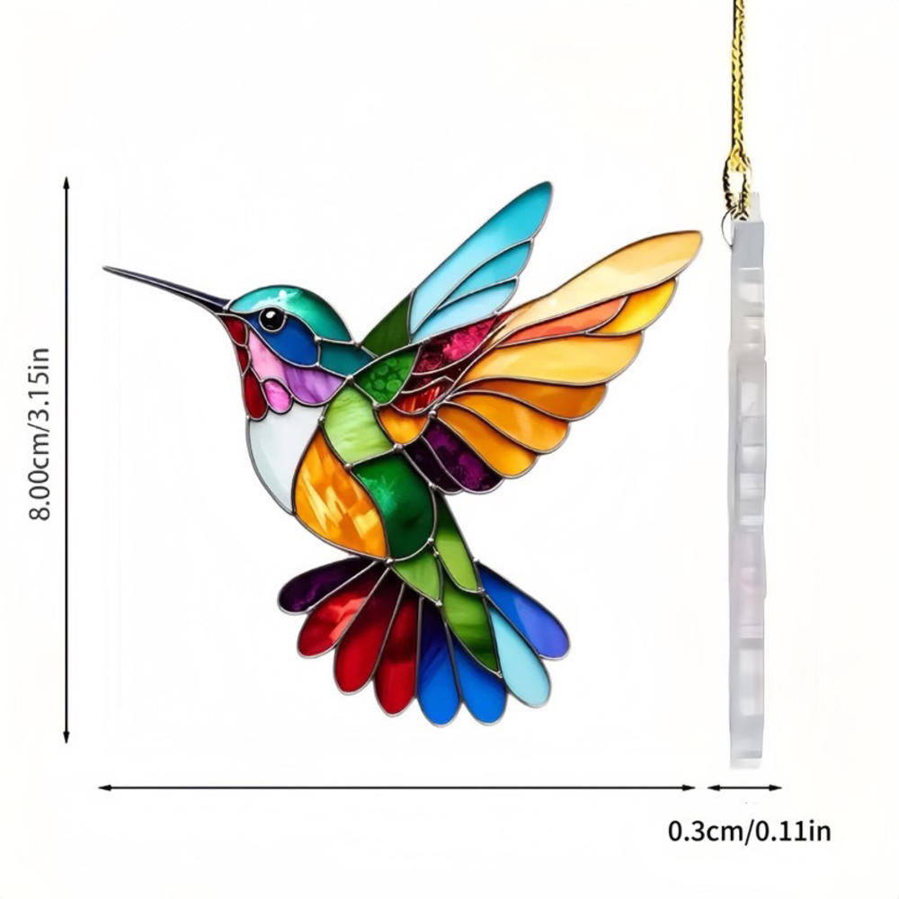 NEW Acrylic Painted Hummingbird Pendant Bird Floral Pattern Suncatcher Round Wreath Porch Window Outdoor Patio Hanging Ornaments