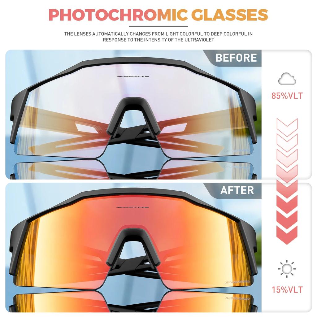 Lunettes de soleil Kapvoe Gold Photochromiques pour Cyclisme Homme Lunettes Mode Vélo de Montagne Vitesse Lunettes Cool Lunettes de Vue Sport VTT Vélo