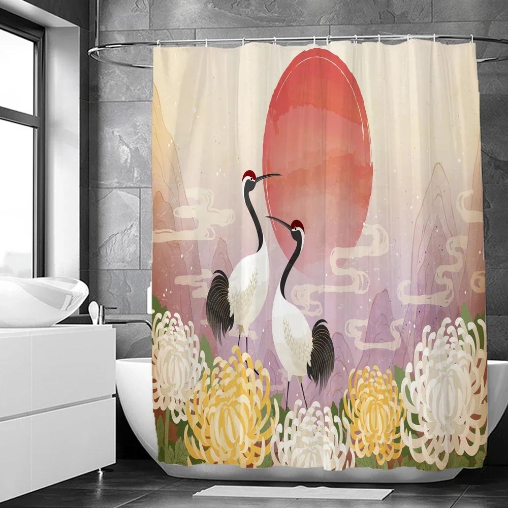 

Japanese-Style Flowers Birds Shower Curtains Plum Blossom Bathroom Curtain Frabic Waterproof Polyester Bath Curtain With Hooks W60H190(CM)-1 Pcs