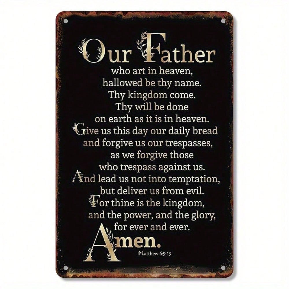 Christian Lord's Prayer Metal Sign, Vintage Rustic Iron Wall Art, Durable Religious Home Decor with Pre-drilled Holes, English