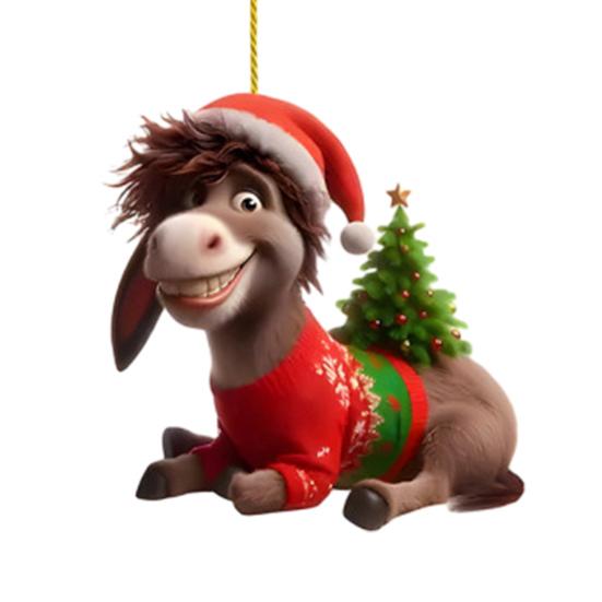 Christmas Ornaments for Tree Acrylic Cartoon Animal Car Rear Mirror Hanging Charm 2D Flat Cat/Dog/Bear/Rabbit Pendant for Tree Auto Interior Accessory