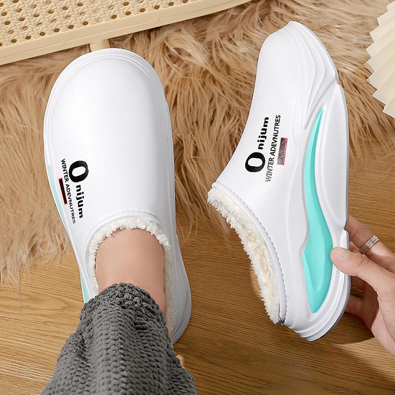 Winter Men Women Warm Slippers Cotton Slippers Outdoor Indoor Warm Shoes Waterproof Mens Couple Home Bedroom Plush Warm Slippers