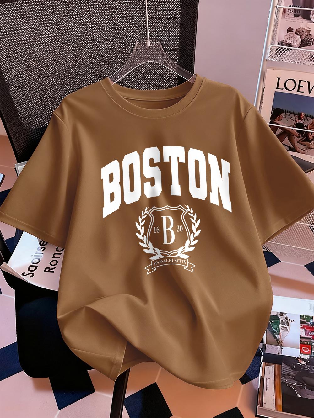 

Boston 1630 Personality Art Prints Short Sleeve T-Shirts Women Cotton Summer Tee Shirts Soft Loose O-Neck Tops Basic Clothes S