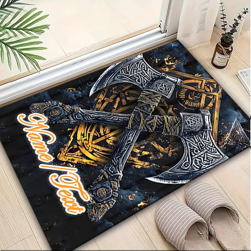 1PC Custom Name Axes Shield Theme Floor Mat Ideal for Living Room, Game Rooms, Office, Bedroom,Floor Mat Playful Design