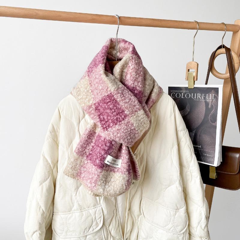 Wool Roll Plaid Shawl Women's Winter Premium Maillard Coffee Scarf Triangle Hemming Imitation Cashmere