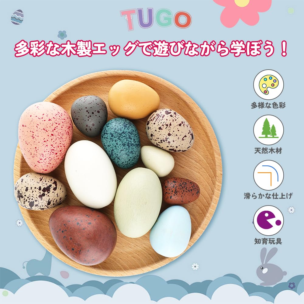 TUGO Wooden Egg Toy Play House Educational Toys for Kids Shape Recognition Egg Toy Simulation Egg Play Set Decorative Tools Wooden Toy Easter Egg Boys