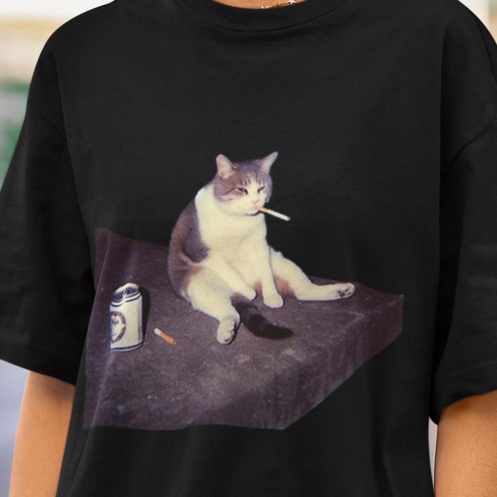 Smoking Cat Tshirt, Funny Cat Tee, Cat Tshirt, Cat with Cigarette, Cat With Beer, Cat Meme Shirt, Cat Lover Gift S