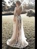 2025 Spring European & American Women's Round Neck Long Sleeve Backless Lace Print Dress