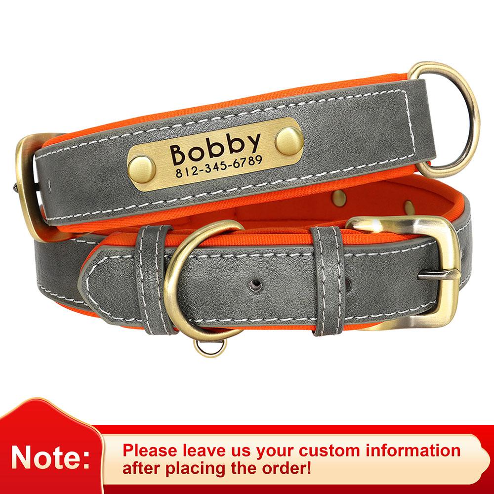 Personalized Dog Collar Leash PU Leather Dogs Collars Pet Rope Engraved Pet ID Name Necklace for Small Large Dogs Soft Padded