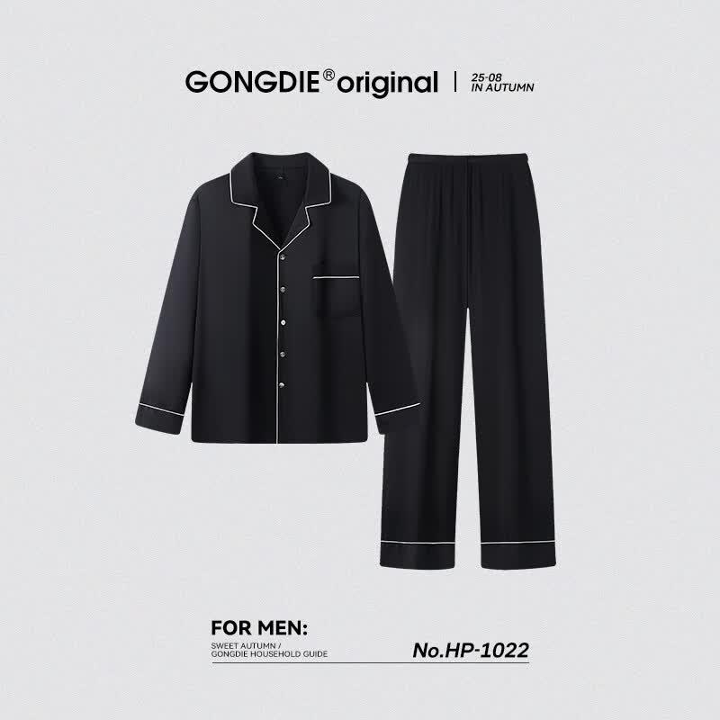 Men s Casual Ice Silk Long Sleeve Lounge Set XL
