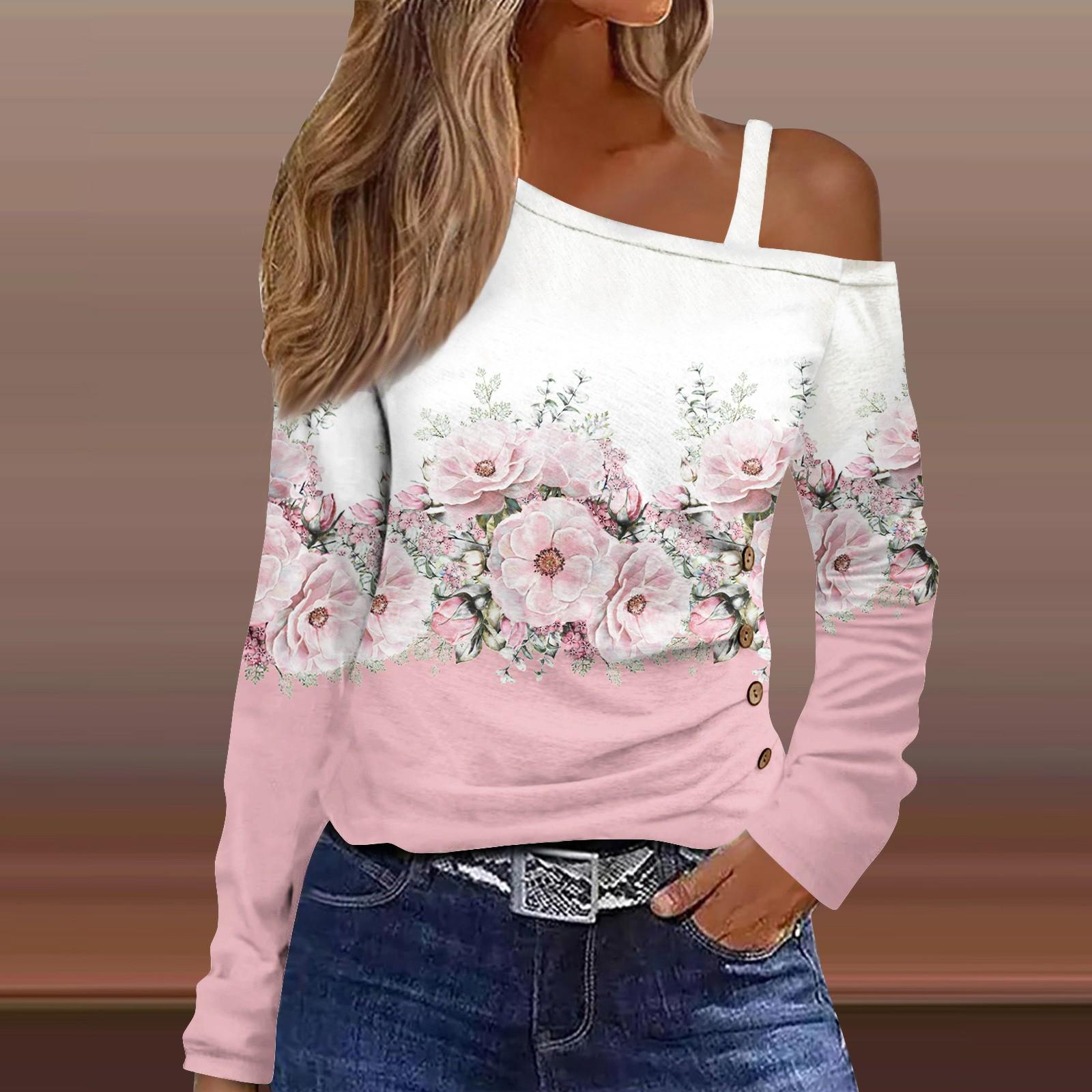 

Женские повседневные топы с длинным рукавом и открытыми плечами, рубашки, весенняя мода, удобная футболка XXXL розовый