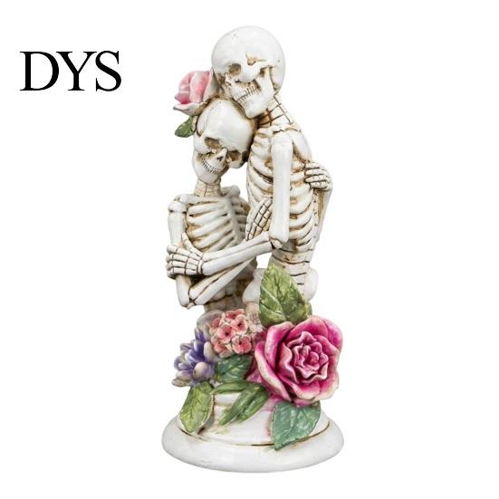 Decorazione per la Casa Dark Romantica Resina Coppia di Scheletri che si Abbracciano Statuetta con Rose, Teschio Gotico Amore Eterno Statua di Amanti Raffinata, Giorno dei Morti