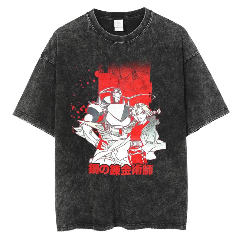 T-shirt Stampata Mustang Roy Anime Fullmetal Alchemist Uomo Donna Estate Larga Grafica T-shirt in Cotone Lavato