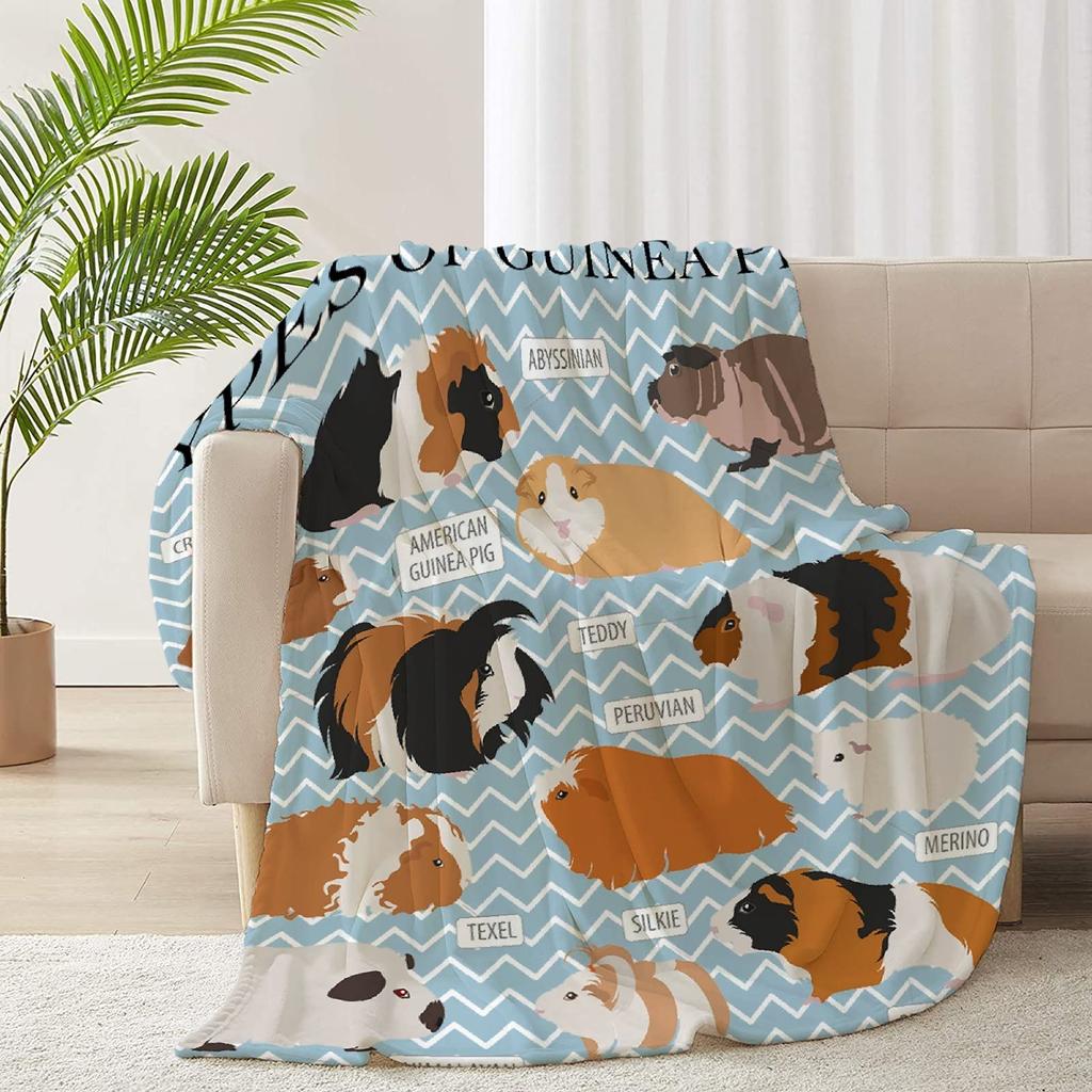 Guinea Pig Flannel Blanket Lovely Cartoon Animal Red Strawberry Blankets for Couch Bed Sofa Pet Hamster Floral Throw Blanket
