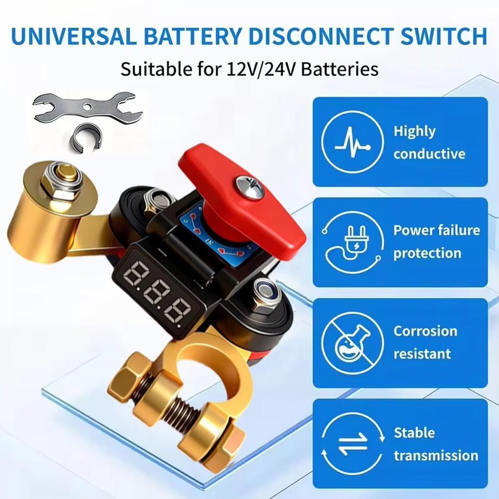 12V 24V Battery Disconnect Switch with Voltage Display Switch & Relays Instant Brass 360 Rotatable for Car Marine Power Protect