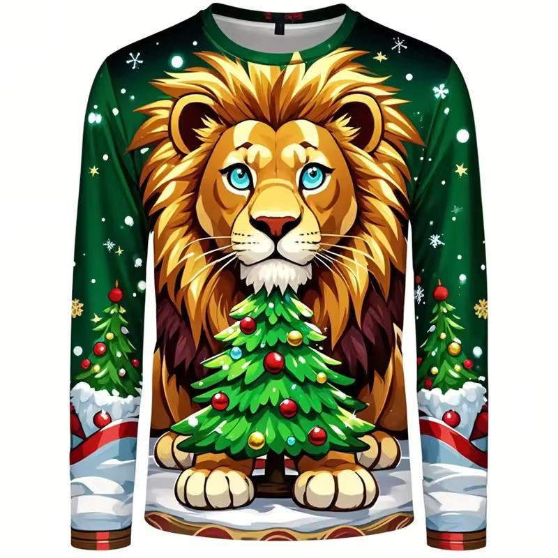 3D Print Animal Husky Graphic Long Sleeve T Shirt For Men Merry Christmas Crewneck Oversized Tshirts Clothes Mens Tee Tops